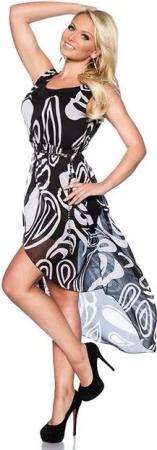 Atixo Sommerkleid Sommerkleid Vokuhila Chiffon-Kleid Gürtelkette asymmetrisch