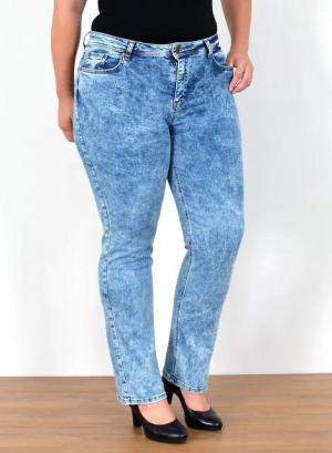 ESRA Straight-Jeans FG2 High Waist Jeans Damen Straight Hose Stretch bis Übergröße Plus Size
