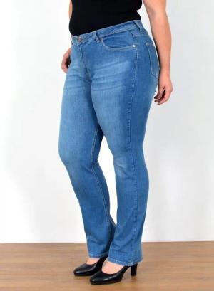 ESRA Straight-Jeans FG2 High Waist Jeans Damen Straight Hose Stretch bis Übergröße Plus Size