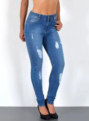 ESRA Skinny-fit-Jeans Damen Jeans Skinny Hose High Waist Jeanshose Damen Skinny Jeans Hose Stretch Destroyed Jeans-Hose bis Übergröße