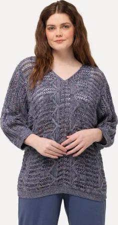 Ulla Popken Strickpullover Pullover Ajourmuster V-Ausschnitt 3/4-Arm