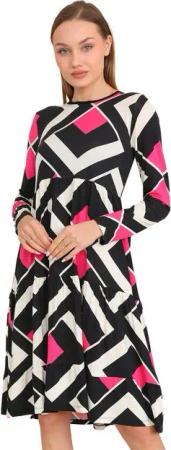 Bongual Midikleid A-Linien-Kleid Stufenkleid Rhombenmuster