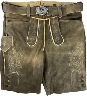 Buchberger Leder Trachtenlederhose 'Schorsch 1' mit Gürtel, Ziegenvelours Granit