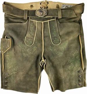 Buchberger Leder Trachtenlederhose 'Karl 1' mit Gürtel, Ziegenvelours Braun Grün