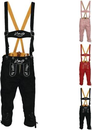 German Wear Trachtenlederhose GW1400 Damen Lederhose Trachtenhose Ziegenleder Kniebundhose mit Hosenträgern