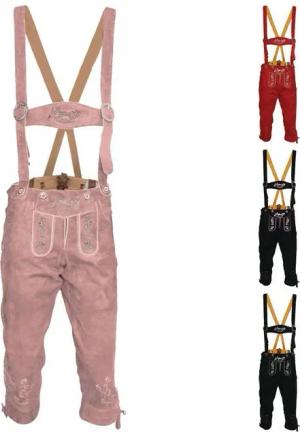 German Wear Trachtenlederhose GW1400 Damen Lederhose Trachtenhose Ziegenleder Kniebundhose mit Hosenträgern
