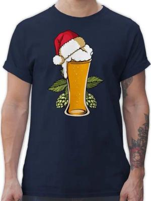 Shirtracer T-Shirt Bierglas mit Weihnachtsmütze Weihachten Kleidung