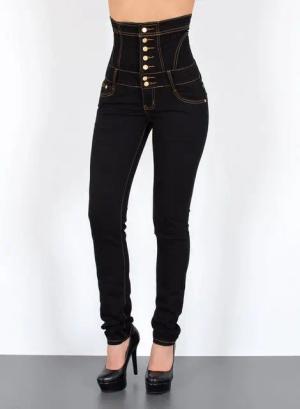 ESRA Skinny-fit-Jeans Damen Skinny Jeans 7 Knöpfe Jeanshose Stretch High Waist Jeans J11 High Waist Damen Jeans Skinny 7 Knöpfe Jeanshose Stretch Hoch Bund