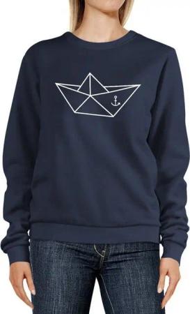 Neverless Sweatshirt Sweatshirt Damen Aufdruck maritim Papier-Schiffchen Origami Polygon Anker Seemann Schiff Rundhals-Pullover Pulli Sweater Neverless®