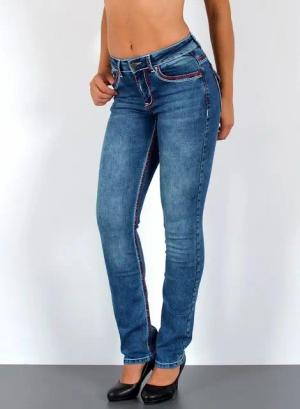 ESRA Straight-Jeans Damen Jeanshose weiße Naht hohe Leibhöhe Stretch Jeans Straight G12 High Waist Jeans Damen Straight Hose mit dicker Naht bis Übergröße