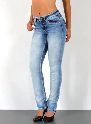 ESRA Straight-Jeans Damen Jeanshose weiße Naht hohe Leibhöhe Stretch Jeans Straight G12 High Waist Jeans Damen Straight Hose mit dicker Naht bis Übergröße