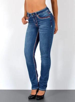 ESRA Straight-Jeans Damen Jeanshose weiße Naht hohe Leibhöhe Stretch Jeans Straight G12 High Waist Jeans Damen Straight Hose mit dicker Naht bis Übergröße