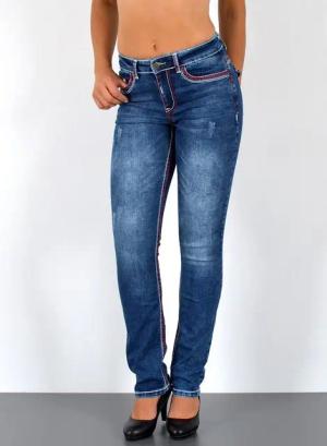 ESRA Straight-Jeans Damen Jeanshose weiße Naht hohe Leibhöhe Stretch Jeans Straight G12 High Waist Jeans Damen Straight Hose mit dicker Naht bis Übergröße