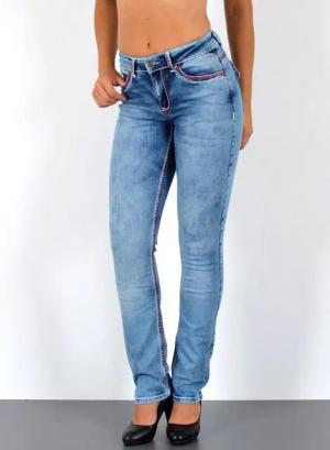 ESRA Straight-Jeans Damen Jeanshose weiße Naht hohe Leibhöhe Stretch Jeans Straight G12 High Waist Jeans Damen Straight Hose mit dicker Naht bis Übergröße