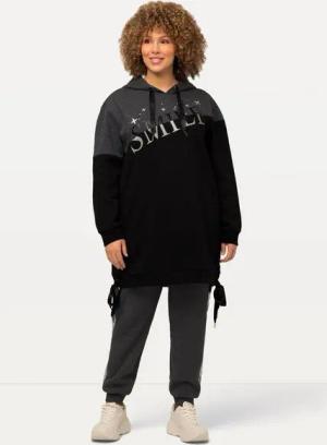 Ulla Popken Sweatshirt Longsweater Colorblocking Kapuze Schnürung Langarm