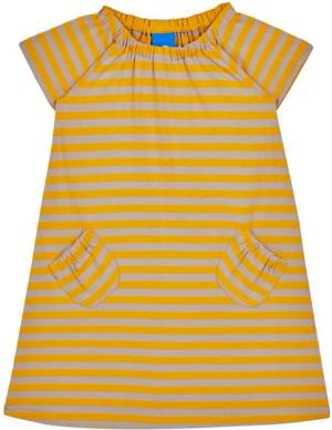 Finkid A-Linien-Kleid Finkid Marja Kleid Kurzarm Sunflower/Pebble 120/130 Kurzarm Kleid gelb gestreift in angenehmer Bambus Jersey Qualität
