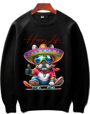 RMK Rundhalspullover Herren Pullover Langarmshirt Sweatshirt Pulli Oversize mit coolen Hunde Print
