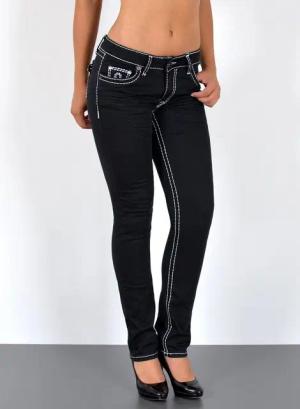 ESRA Straight-Jeans Straight Jeans Damen Jeans Hose weiße Naht Kontrastnaht bis Übergröße High Waist Jeans Damen Hose Stretch mit dicker Naht bis Plus Size