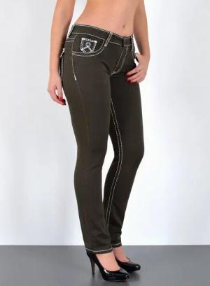 ESRA Straight-Jeans Straight Jeans Damen Jeans Hose weiße Naht Kontrastnaht bis Übergröße High Waist Jeans Damen Hose Stretch mit dicker Naht bis Plus Size