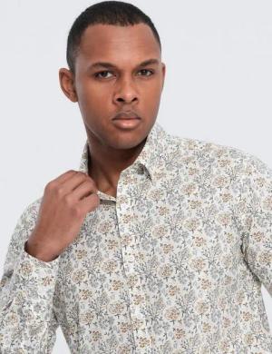 OMBRE Langarmhemd Herrenhemd SLIM FIT mit floralem Muster