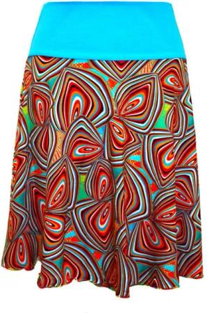 dunkle design Jerseyrock A-Linie Türkis Bunt Sommerrock elastischer Bund