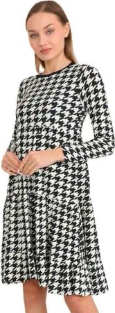 Bongual A-Linien-Kleid Midikleid Stufenkleid Hahnentrittmuster samtweich