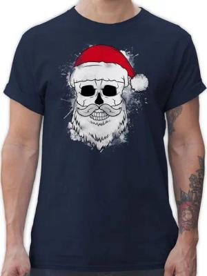 Shirtracer T-Shirt Totenkopf mit Weihnachtsmütze und Bart Weihachten Kleidung