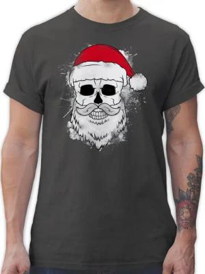 Shirtracer T-Shirt Totenkopf mit Weihnachtsmütze und Bart Weihachten Kleidung
