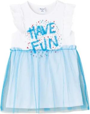 suebidou Sommerkleid Mädchenkleid Tüllkleid Kurzarm Midikleid mit süßem Print "Have Fun" Rockteil und Schrift aus Tüll