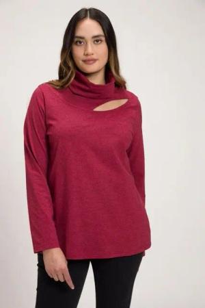 Ulla Popken T-Shirt Shirt Cut-Out Classic Stehkragen Langarm