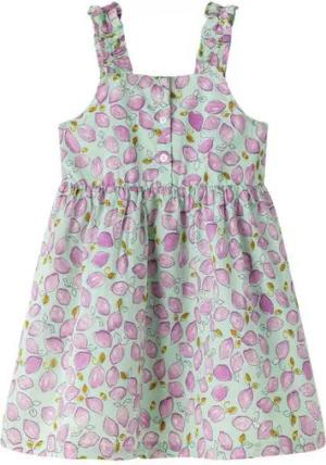 suebidou Sommerkleid Mädchenkleid Trägerkleid mit Zitronenmuster Midikleid Rüschen an den Trägern, fruchtiger Alloverdruck