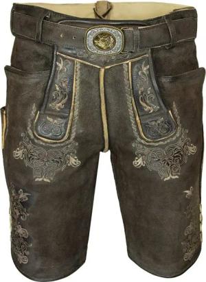 Maddox Trachtenlederhose "Buchner" mit Gürtel - Coffee, Kurze Herren Marke Schweigert´s