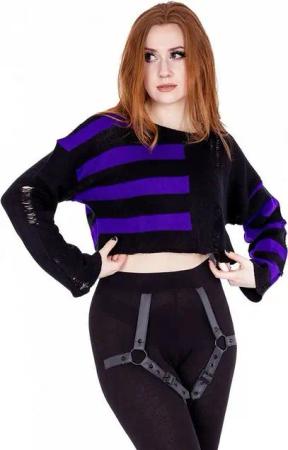 Vixxsin Sweatshirt Violetta Lila Strick Pulli Emo Punk Nu Goth Gestreift