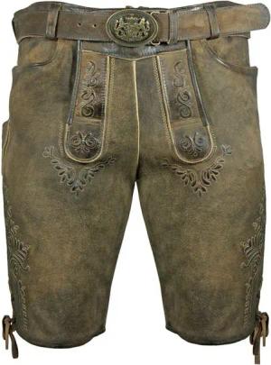 Trachtenlederhose "Herbert" mit Gürtel - Antik Erle, Kurze Herren Lederhose mit Stickereien