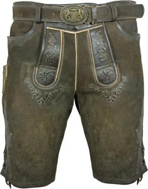 Maddox Trachtenlederhose "Herbert" mit Gürtel - Antik Reut, Kurze Lederhose mit Stickereien