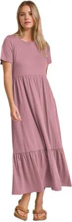 LUCKZON Sommerkleid Damen Sommerkleider Casual Kurzarm, Lange Kleider, Flowy Gestuft Maxikleid mit Taschen