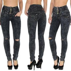 ESRA Skinny-fit-Jeans J22 Risse High Waist Damen Jeans Skinny Hose mit 4 Knöpfen Stretch Jeans