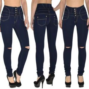 ESRA Skinny-fit-Jeans J22 Risse High Waist Damen Jeans Skinny Hose mit 4 Knöpfen Stretch Jeans