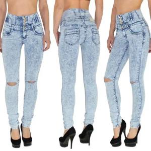 ESRA Skinny-fit-Jeans J22 Risse High Waist Damen Jeans Skinny Hose mit 4 Knöpfen Stretch Jeans