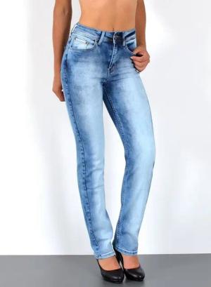 ESRA Straight-Jeans High Waist Straight Fit Jeans Damen Geradeschnitt Hose Straight High Waist Damen Jeans Straight Hose Gerade Schnitt Jeanshose Stretch
