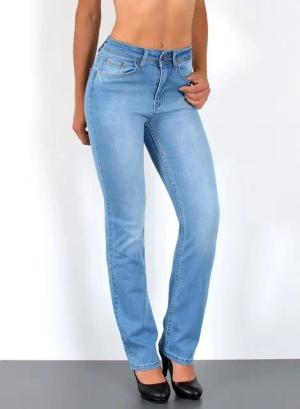 ESRA Straight-Jeans High Waist Straight Fit Jeans Damen Geradeschnitt Hose Straight High Waist Damen Jeans Straight Hose Gerade Schnitt Jeanshose Stretch
