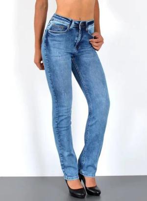 ESRA Straight-Jeans High Waist Straight Fit Jeans Damen Geradeschnitt Hose Straight High Waist Damen Jeans Straight Hose Gerade Schnitt Jeanshose Stretch