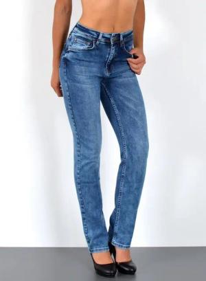 ESRA Straight-Jeans High Waist Straight Fit Jeans Damen Geradeschnitt Hose Straight High Waist Damen Jeans Straight Hose Gerade Schnitt Jeanshose Stretch