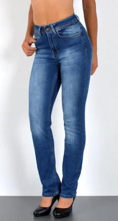 ESRA Straight-Jeans High Waist Straight Fit Jeans Damen Geradeschnitt Hose Straight High Waist Damen Jeans Straight Hose Gerade Schnitt Jeanshose Stretch