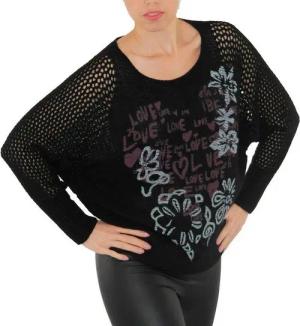 YESET Longpullover Pullover Strick Pulli Love-Blumen Top-Netz leicht Wolle
