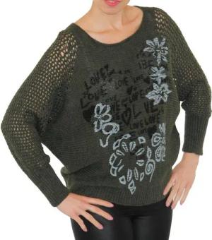 YESET Longpullover Pullover Strick Pulli Love-Blumen Top-Netz leicht Wolle