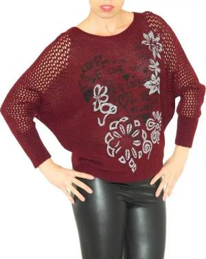 YESET Longpullover Pullover Strick Pulli Love-Blumen Top-Netz leicht Wolle
