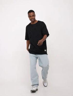Denim House T-Shirt Oversize T-Shirt im destroyed Look Loose Fit Shirt Schwarz XL