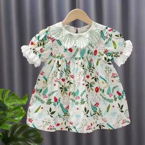 suebidou Midikleid Mädchen Sommerkleid kurzarm Blumenkleid mit Kragen und Rüschen Blumenmuster Allover, mit Spitzendetails