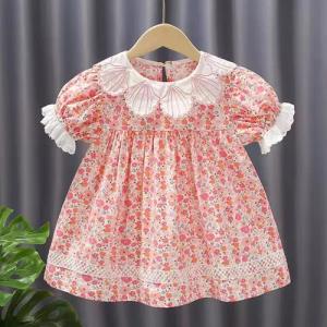 suebidou Midikleid Mädchen Sommerkleid kurzarm Blumenkleid mit Kragen und Rüschen Blumenmuster Allover, mit Spitzendetails